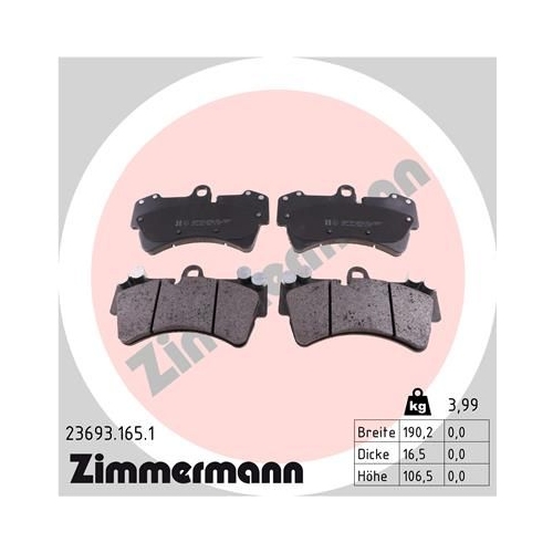Bremsbelagsatz, Scheibenbremse ZIMMERMANN 23693.165.1 f&uuml;r AUDI PORSCHE VW VAG