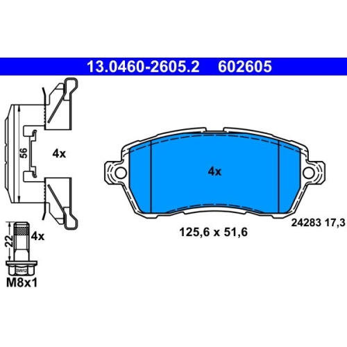 Bremsbelagsatz, Scheibenbremse ATE 13.0460-2605.2 f&uuml;r FORD, Vorderachse