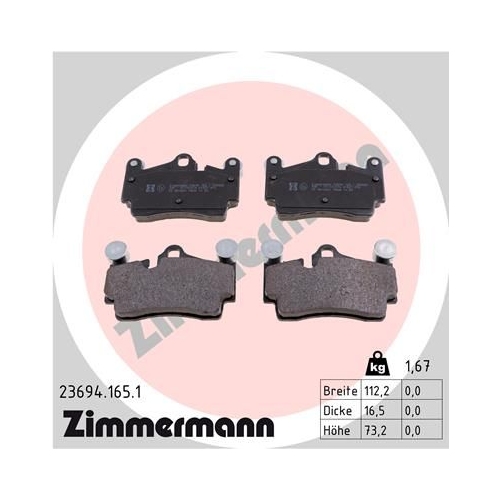 Bremsbelagsatz, Scheibenbremse ZIMMERMANN 23694.165.1 f&uuml;r AUDI PORSCHE VW VAG