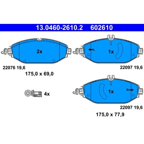 Bremsbelagsatz, Scheibenbremse ATE 13.0460-2610.2 f&uuml;r MERCEDES-BENZ, Vorderachse