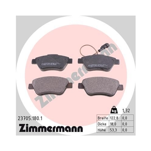 Bremsbelagsatz, Scheibenbremse ZIMMERMANN 23705.180.1 f&uuml;r CITRO&Euml;N FIAT PEUGEOT