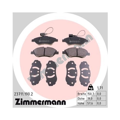 Bremsbelagsatz, Scheibenbremse ZIMMERMANN 23711.190.2 f&uuml;r ALFA ROMEO FIAT