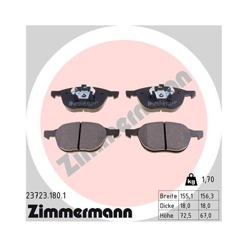 Bremsbelagsatz, Scheibenbremse ZIMMERMANN 23723.180.1 f&uuml;r FORD MAZDA VOLVO