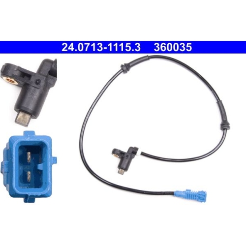 Sensor, Raddrehzahl ATE 24.0713-1115.3 f&uuml;r PEUGEOT, Vorderachse