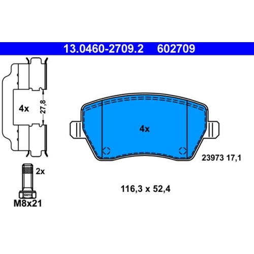 Bremsbelagsatz, Scheibenbremse ATE 13.0460-2709.2 f&uuml;r MERCEDES-BENZ NISSAN DACIA