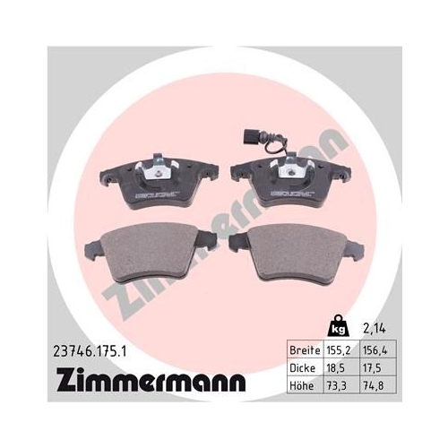 Bremsbelagsatz, Scheibenbremse ZIMMERMANN 23746.175.1 f&uuml;r VAG, Vorderachse