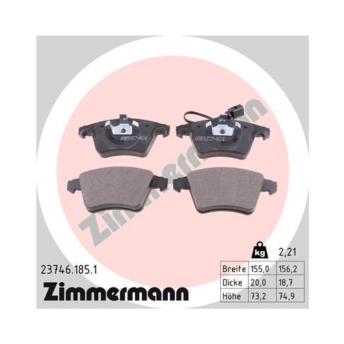 Bremsbelagsatz, Scheibenbremse ZIMMERMANN 23746.185.1 f&uuml;r VAG, Vorderachse