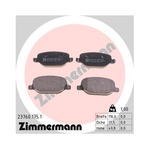 Bremsbelagsatz, Scheibenbremse ZIMMERMANN 23760.175.1 f&uuml;r ALFA ROMEO LANCIA