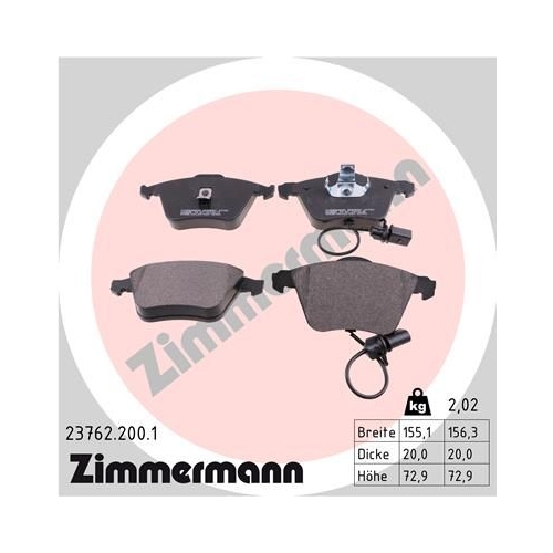 Bremsbelagsatz, Scheibenbremse ZIMMERMANN 23762.200.1 f&uuml;r VAG, Vorderachse
