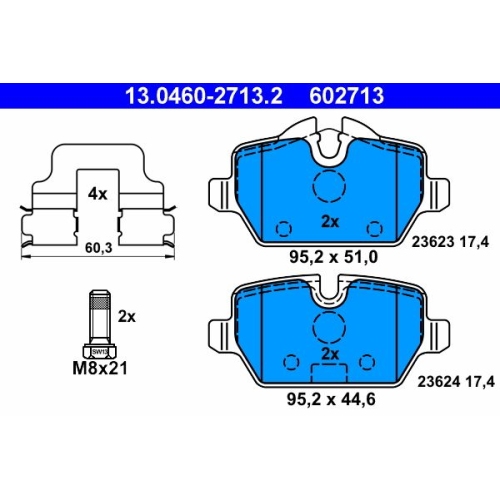 Bremsbelagsatz, Scheibenbremse ATE 13.0460-2713.2 f&uuml;r BMW MINI, Hinterachse