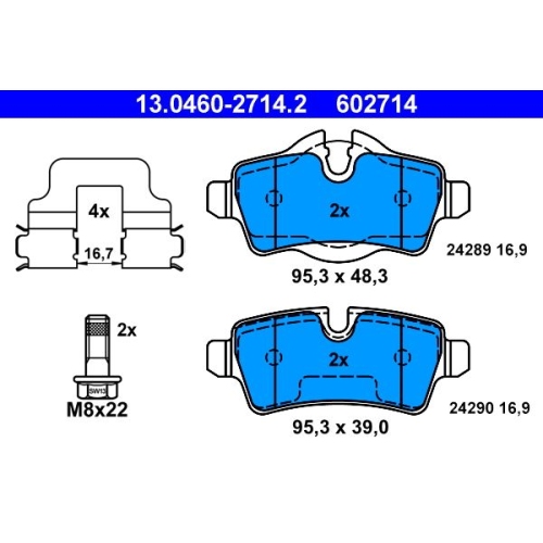 Bremsbelagsatz, Scheibenbremse ATE 13.0460-2714.2 f&uuml;r MINI, Hinterachse