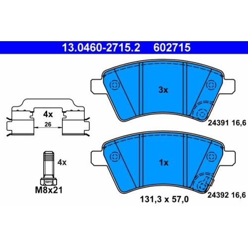 Bremsbelagsatz, Scheibenbremse ATE 13.0460-2715.2 f&uuml;r FIAT SUZUKI, Vorderachse