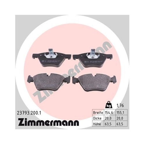 Bremsbelagsatz, Scheibenbremse ZIMMERMANN 23793.200.1 f&uuml;r BMW BMW (BRILLIANCE)