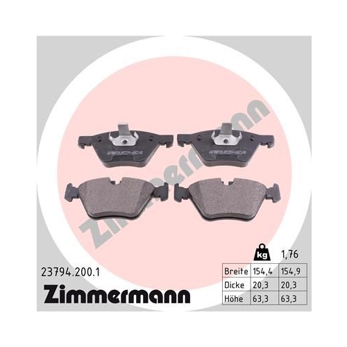 Bremsbelagsatz, Scheibenbremse ZIMMERMANN 23794.200.1 f&uuml;r BMW BMW (BRILLIANCE)