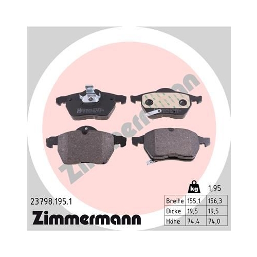 Bremsbelagsatz, Scheibenbremse ZIMMERMANN 23798.195.1 f&uuml;r OPEL SAAB VAUXHALL