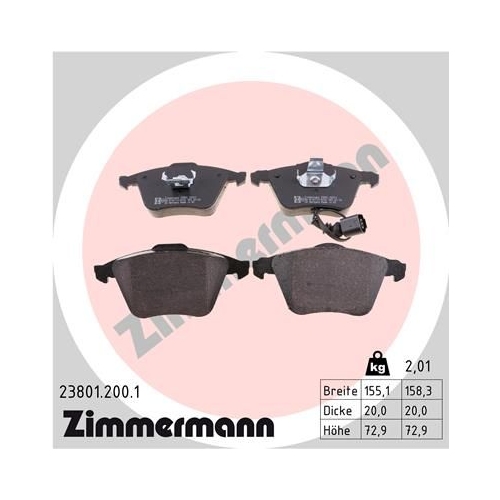 Bremsbelagsatz, Scheibenbremse ZIMMERMANN 23801.200.1 f&uuml;r AUDI VW VAG