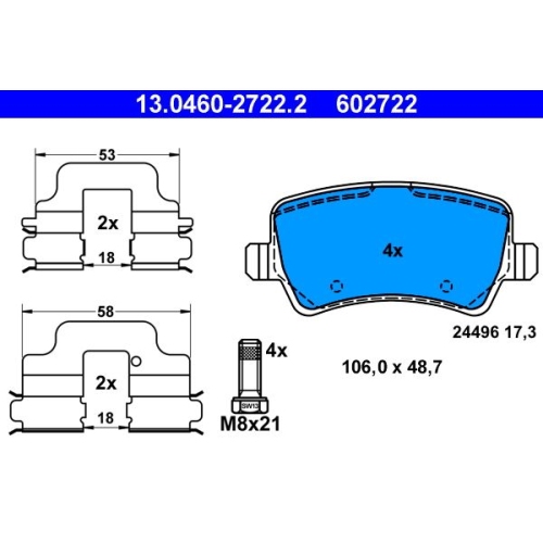 Bremsbelagsatz, Scheibenbremse ATE 13.0460-2722.2 f&uuml;r FORD VOLVO LAND ROVER