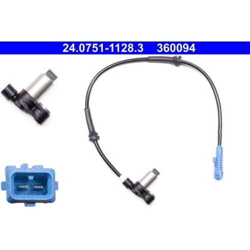 Sensor, Raddrehzahl ATE 24.0751-1128.3 f&uuml;r CITRO&Euml;N PEUGEOT, Vorderachse