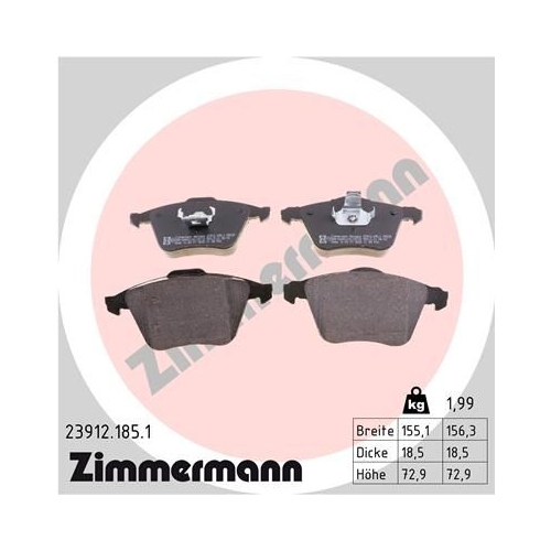 Bremsbelagsatz, Scheibenbremse ZIMMERMANN 23912.185.1 f&uuml;r FORD MAZDA OPEL SAAB