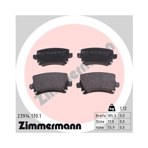 Bremsbelagsatz, Scheibenbremse ZIMMERMANN 23914.170.1 f&uuml;r AUDI VW VAG VW (FAW)