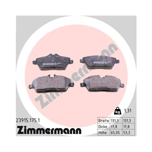 Bremsbelagsatz, Scheibenbremse ZIMMERMANN 23915.175.1 f&uuml;r BMW MINI, Vorderachse