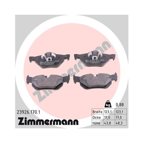 Bremsbelagsatz, Scheibenbremse ZIMMERMANN 23926.170.1 f&uuml;r BMW BMW (BRILLIANCE)