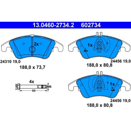 Bremsbelagsatz, Scheibenbremse ATE 13.0460-2734.2 f&uuml;r MERCEDES-BENZ, Vorderachse