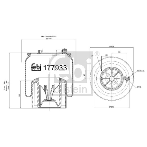 Federbalg, Luftfederung FEBI BILSTEIN 177933 f&uuml;r MERCEDES-BENZ, Hinterachse