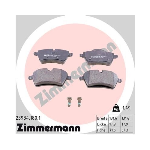 Bremsbelagsatz, Scheibenbremse ZIMMERMANN 23984.180.1 f&uuml;r MINI, Vorderachse