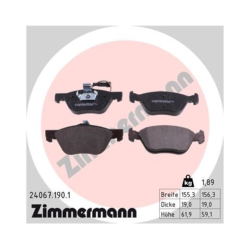 Bremsbelagsatz, Scheibenbremse ZIMMERMANN 24067.190.1 f&uuml;r ALFA ROMEO FIAT
