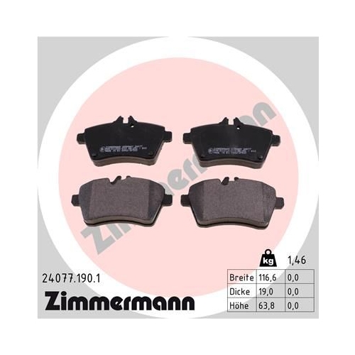 Bremsbelagsatz, Scheibenbremse ZIMMERMANN 24077.190.1 f&uuml;r MERCEDES-BENZ