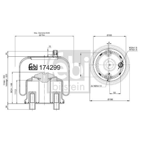 Febi Bilstein 174299 Luftfederbalg mit Stahlkolben, 1 St&uuml;ck