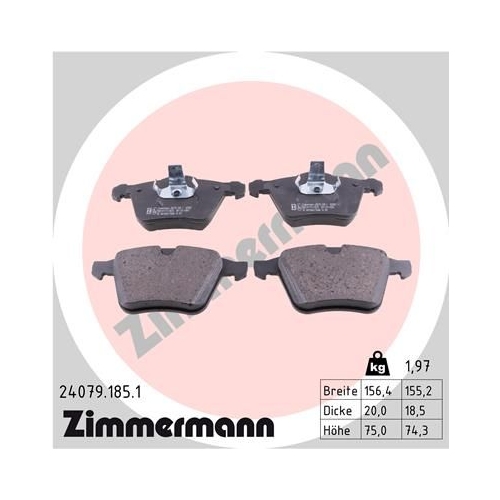 Bremsbelagsatz, Scheibenbremse ZIMMERMANN 24079.185.1 f&uuml;r JAGUAR, Vorderachse
