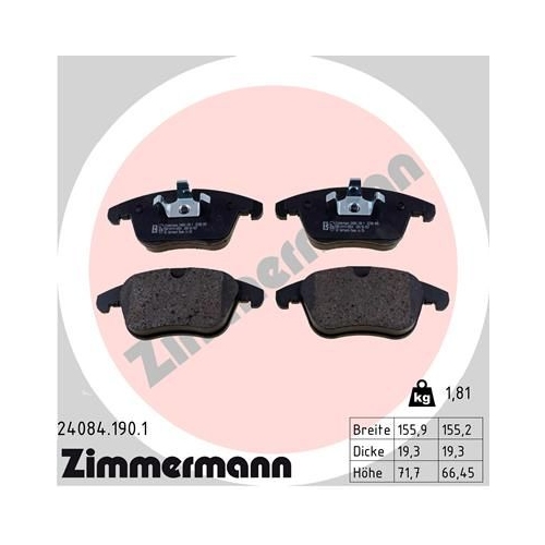 Bremsbelagsatz, Scheibenbremse ZIMMERMANN 24084.190.1 f&uuml;r JAGUAR FORD (CHANGAN)