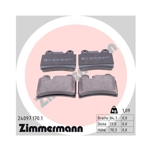 Bremsbelagsatz, Scheibenbremse ZIMMERMANN 24097.170.1 f&uuml;r VAG, Hinterachse