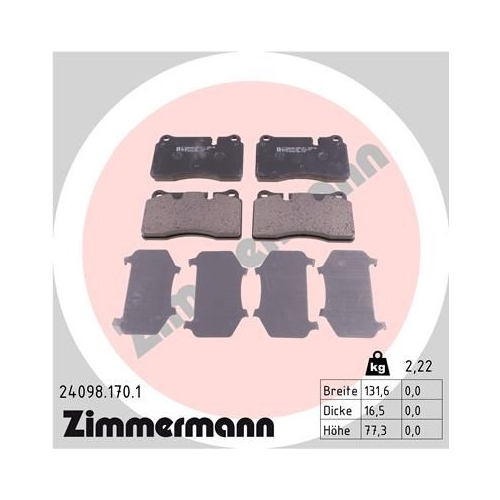 Bremsbelagsatz, Scheibenbremse ZIMMERMANN 24098.170.1 f&uuml;r VW VAG, Vorderachse