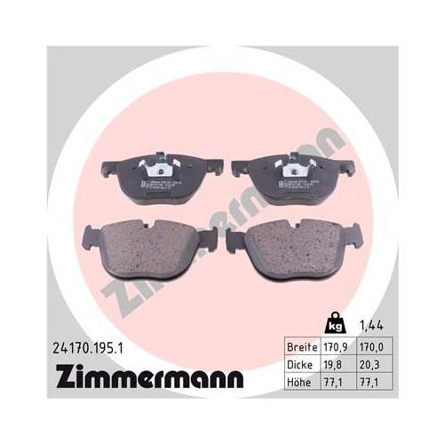 Bremsbelagsatz, Scheibenbremse ZIMMERMANN 24170.195.1 f&uuml;r BMW, Vorderachse