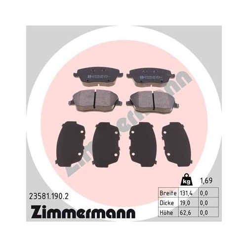 Bremsbelagsatz, Scheibenbremse ZIMMERMANN 23581.190.2 f&uuml;r VAG, Vorderachse