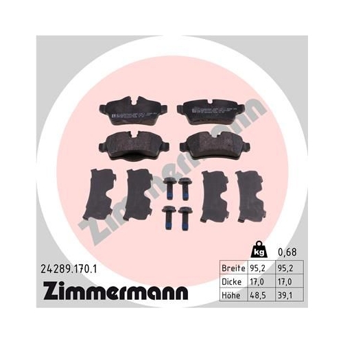 Bremsbelagsatz, Scheibenbremse ZIMMERMANN 24289.170.1 f&uuml;r MINI, Hinterachse