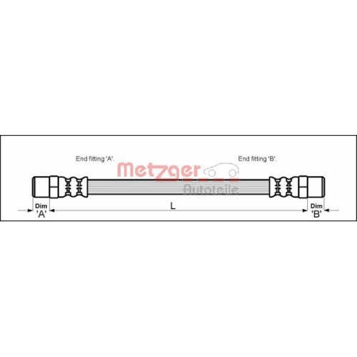 Bremsschlauch METZGER 4110051 f&uuml;r BMW, Hinterachse rechts, hinten rechts