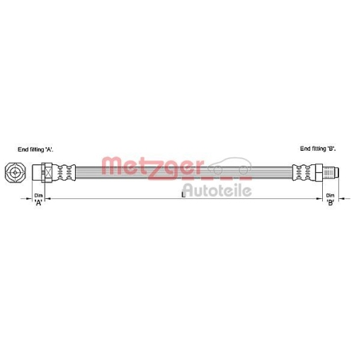 Bremsschlauch METZGER 4110271 f&uuml;r BMW, Vorderachse links, Vorderachse rechts