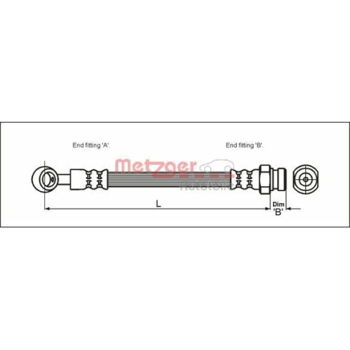 Bremsschlauch METZGER 4110405 f&uuml;r HYUNDAI, vorne links, vorne rechts