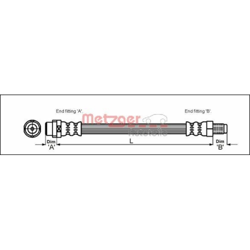 Bremsschlauch METZGER 4110578 f&uuml;r MERCEDES-BENZ, vorne links, vorne rechts