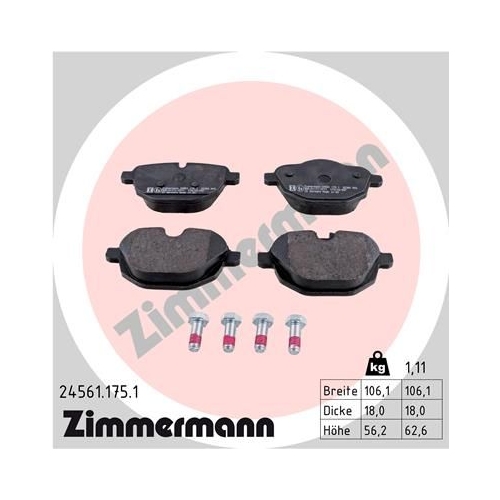 Bremsbelagsatz, Scheibenbremse ZIMMERMANN 24561.175.1 f&uuml;r BMW BMW (BRILLIANCE)