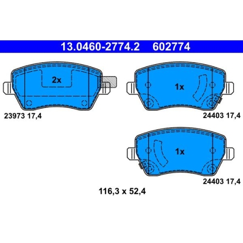 Bremsbelagsatz, Scheibenbremse ATE 13.0460-2774.2 f&uuml;r NISSAN, Vorderachse