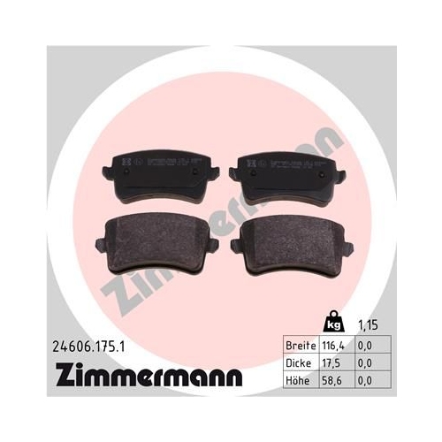 Bremsbelagsatz, Scheibenbremse ZIMMERMANN 24606.175.1 f&uuml;r AUDI VAG AUDI (FAW)