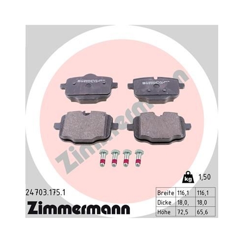 Bremsbelagsatz, Scheibenbremse ZIMMERMANN 24703.175.1 f&uuml;r BMW, Hinterachse