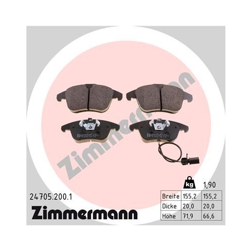 Bremsbelagsatz, Scheibenbremse ZIMMERMANN 24705.200.1 f&uuml;r AUDI VAG, Vorderachse