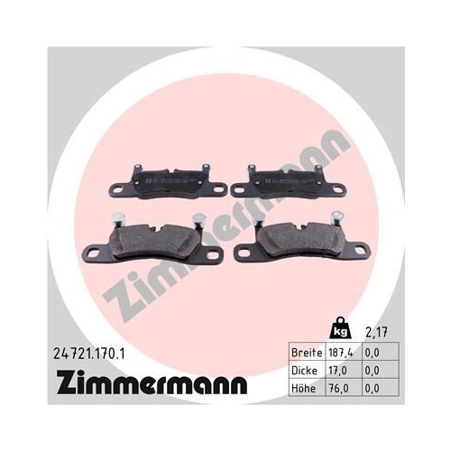 Bremsbelagsatz, Scheibenbremse ZIMMERMANN 24721.170.1 f&uuml;r PORSCHE VW VAG