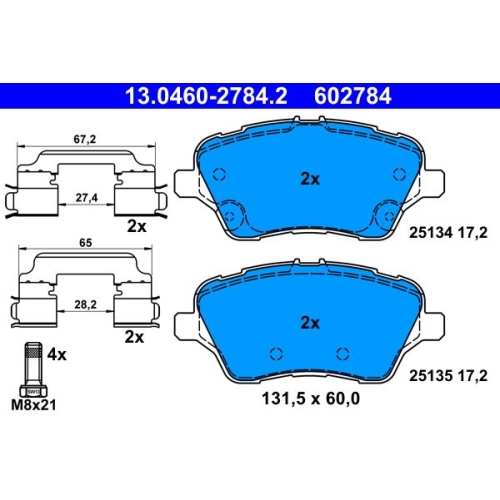 Bremsbelagsatz, Scheibenbremse ATE 13.0460-2784.2 f&uuml;r FORD, Vorderachse